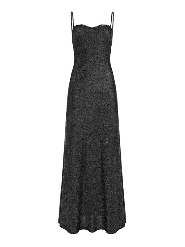 Shiny Lace Spaghetti-Neck Mermaid Evening Maxi Dresses In Black