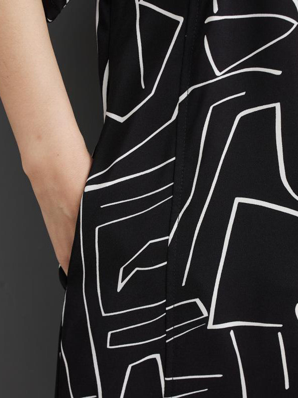 Abstract Printed Loose Lapel Midi Dresses