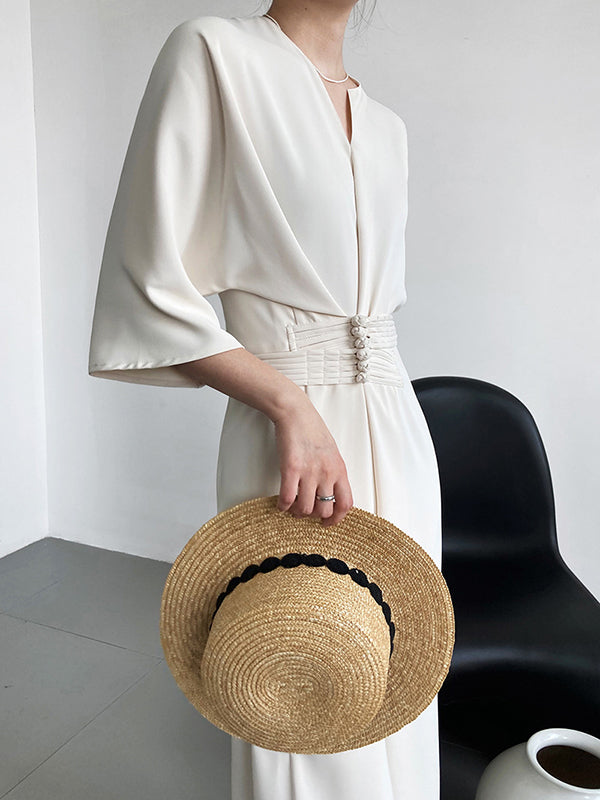 Vintage Loose Half Sleeves Buttoned H-Line Midi Dress