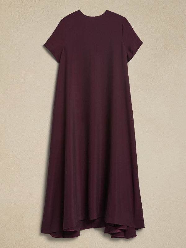 Pockets Solid Color Loose Short Sleeves Round-Neck Maxi Dresses