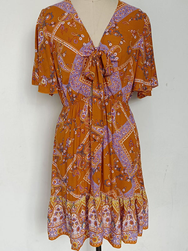 Bohemia A-Line Bowknot V-Neck Dress
