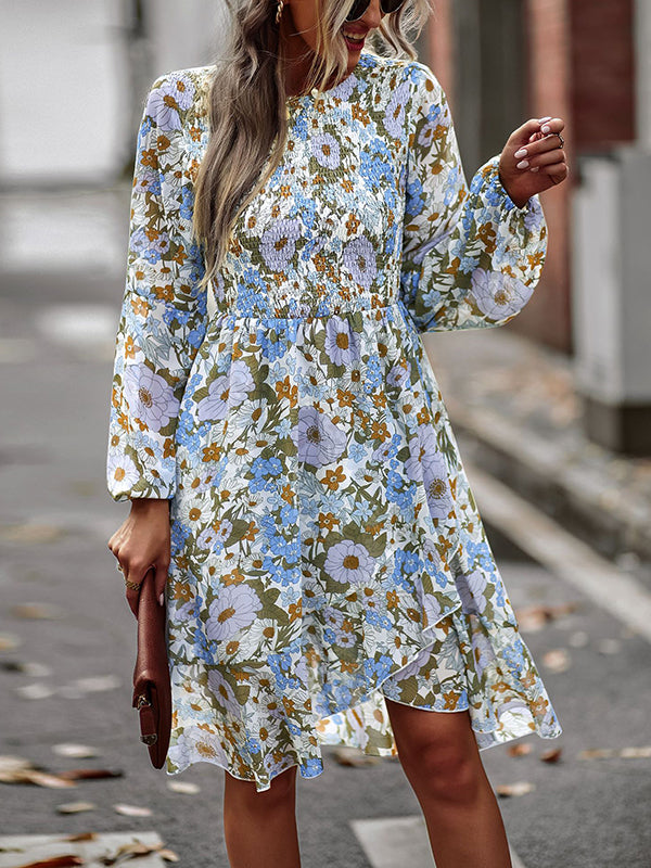 Bohemia Puff Sleeves Floral Dress