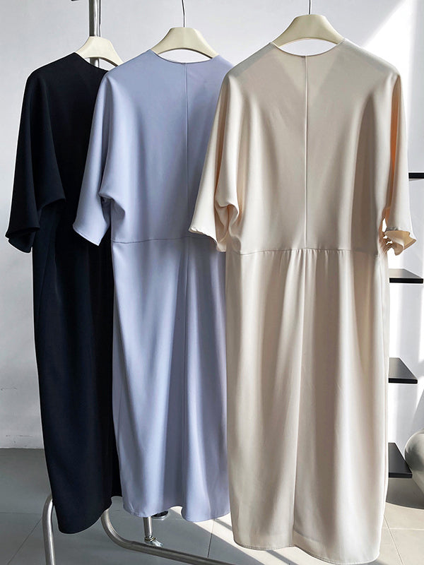 Vintage Loose Half Sleeves Buttoned H-Line Midi Dress