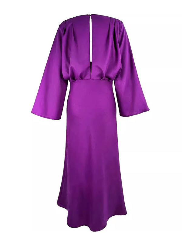 Solid Color Satin Long Sleeves Elegant Maxi Dresses