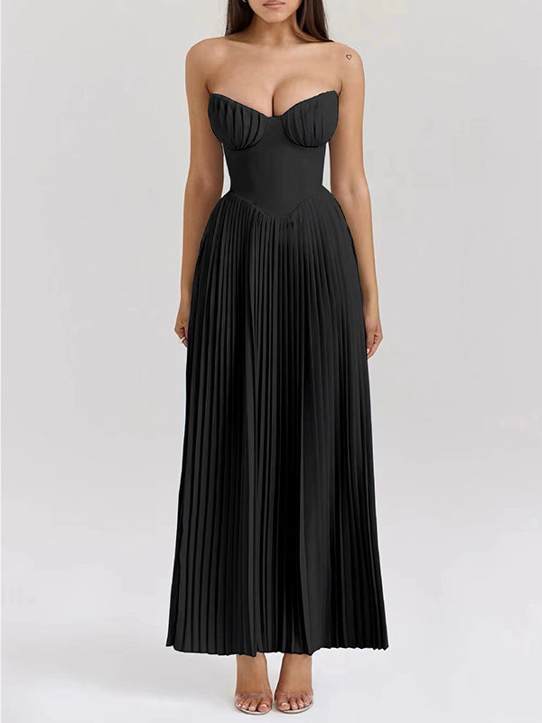 Solid Color Splicng Sleeveless Tube Elegant Maxi Dresses