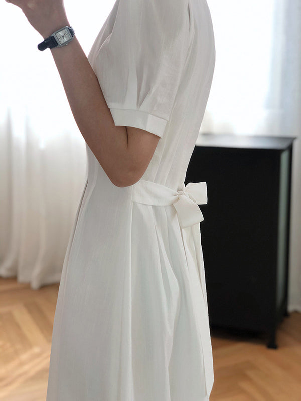 Original Creation Loose Short Sleeves Solid Color Round-Neck Midi Dresses