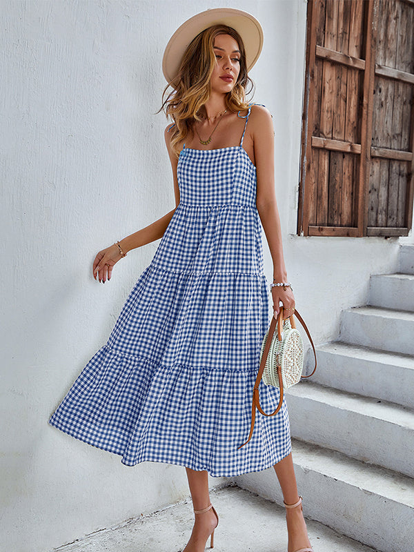 Bohemia A-Line Sleeveless Plaid  Dress