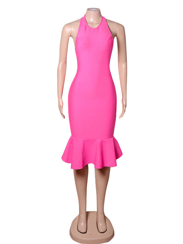 Casual Wrap Solid Color Round-Neck Dress