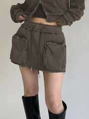 Vintage Ruched Cargo Pockets  Mini Skirt