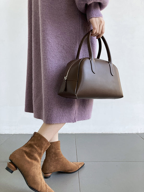 Urban Loose Puff Sleeves Solid Color High-Neck Sweater Dresses