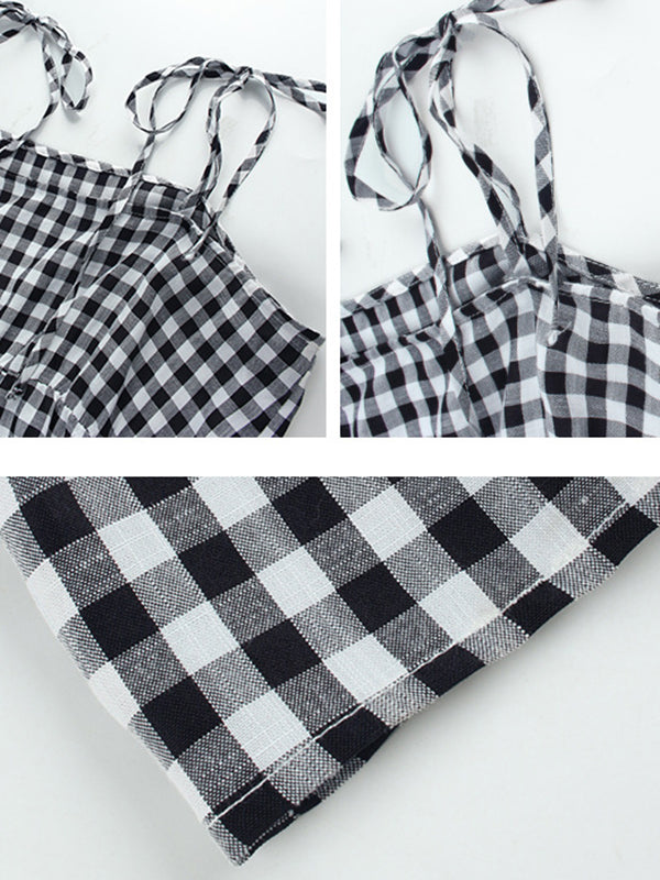 Bohemia A-Line Sleeveless Plaid  Dress