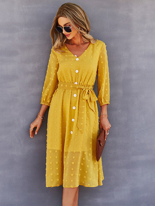 Casual Loose A-Line Buttoned Midi Dresses