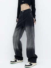 Low Waist Washed Straight-Fit Wide-Leg Jeans
