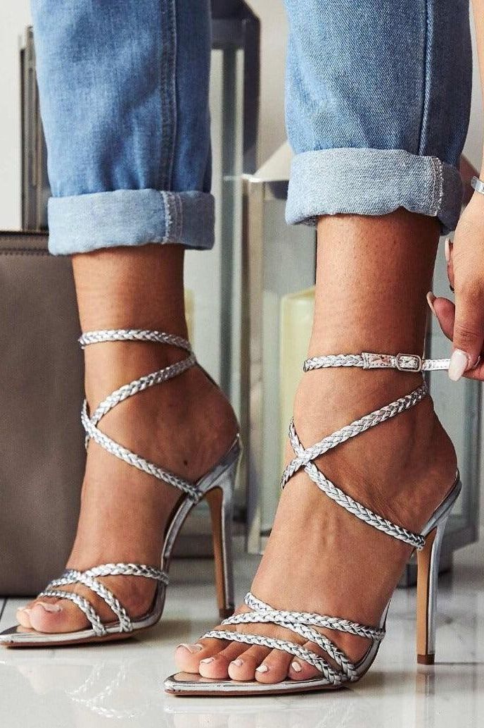 Gold heel braided sandals