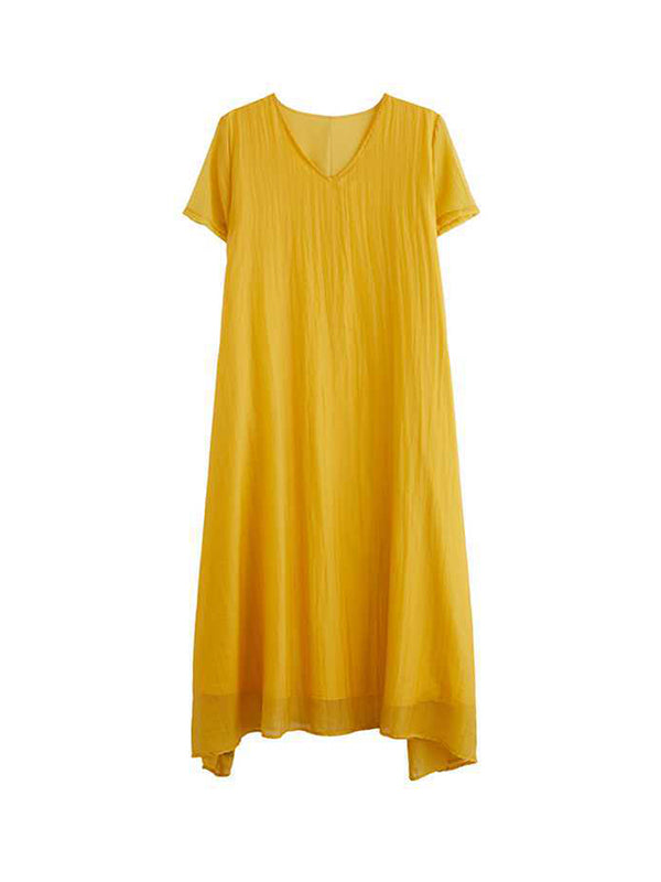 Solid Color A-Line Loose V-Neck Midi Dresses