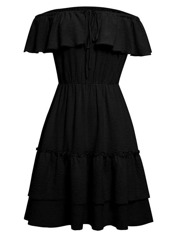 Vacation A-Line Loose Solid Color One-Shoulder Mini Dress