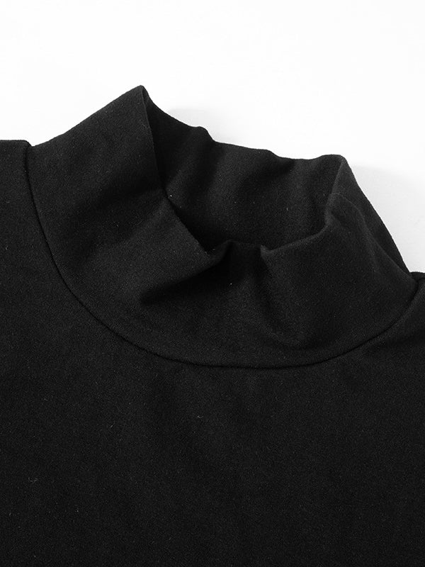 Contrast Color Split-Joint Short Sleeves Skinny High Neck Mini Dresses