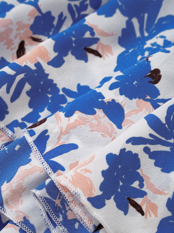 Bohemia Loose Puff Sleeves Floral Printed V-Neck Dress