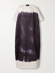 Batwing Sleeves Loose Contrast Color Printed Split-Joint Round-Neck Maxi Dresses