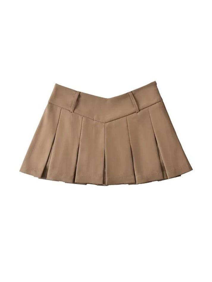 V Cut Pleated Micro Mini Skirt