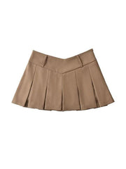 V Cut Pleated Micro Mini Skirt