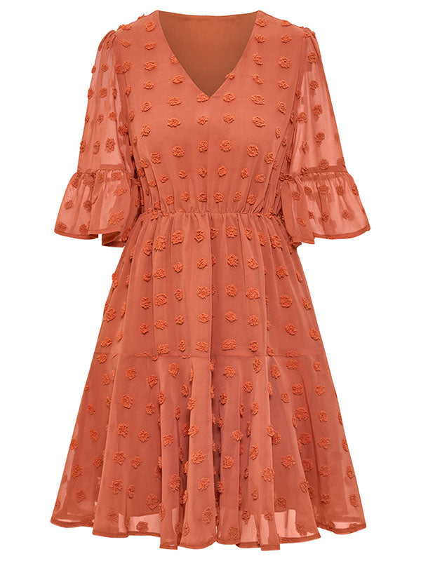 Vacation A-Line Loose Solid Color V-Neck Mini Dress