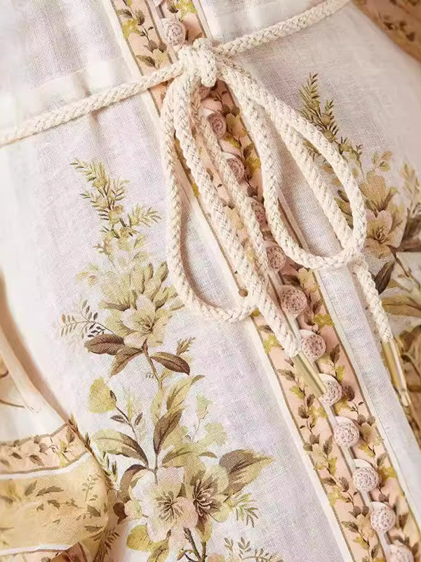 Flower Printed Long Sleeves Elegant Maxi Dresses