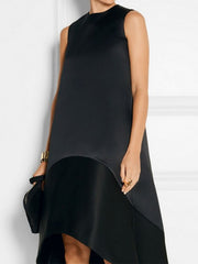 Solid Color Split-Joint High-Low Loose Round-Neck Midi Dresses