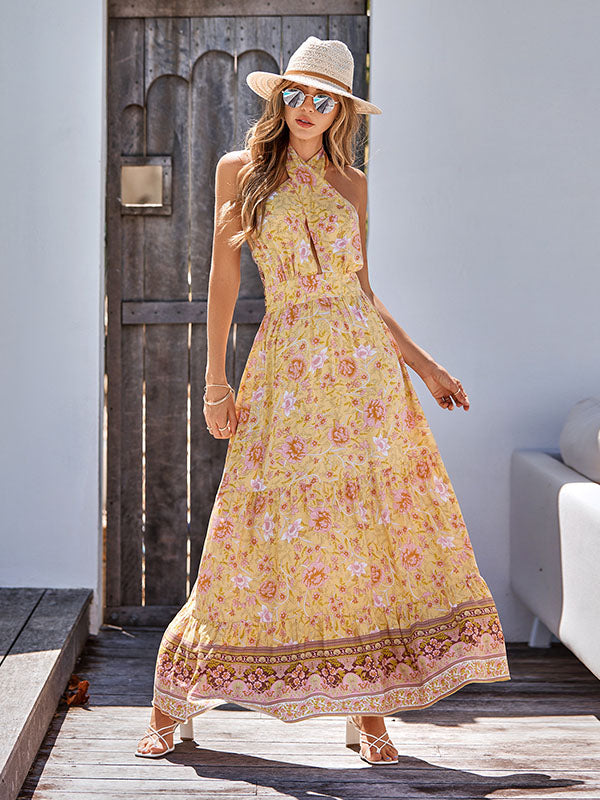 Bohemia Sleeveless A-Line Floral Printed Maxi Dress