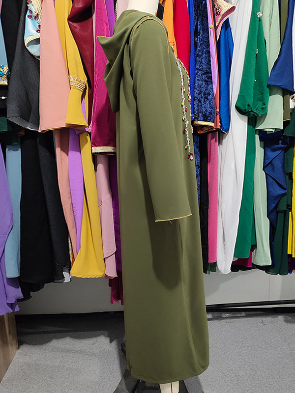 Casual Loose Long Sleeves Sequined Solid Color Hooded Dress
