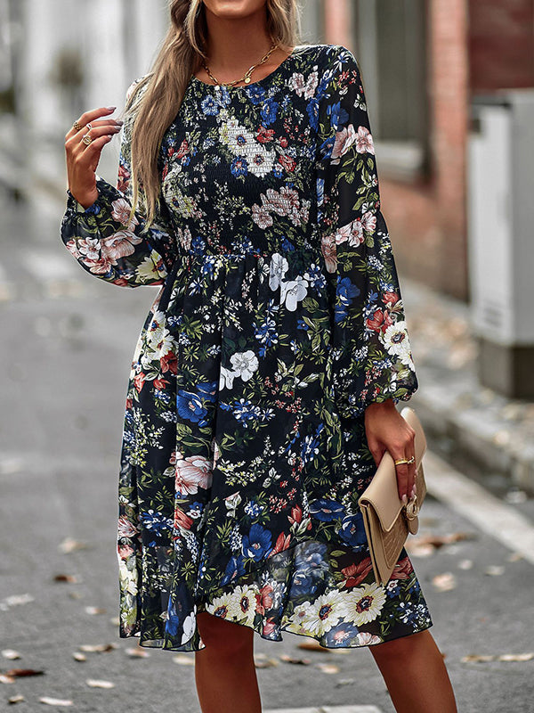 Bohemia Puff Sleeves Floral Dress