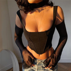 Black Corset Top Mesh Sleeve