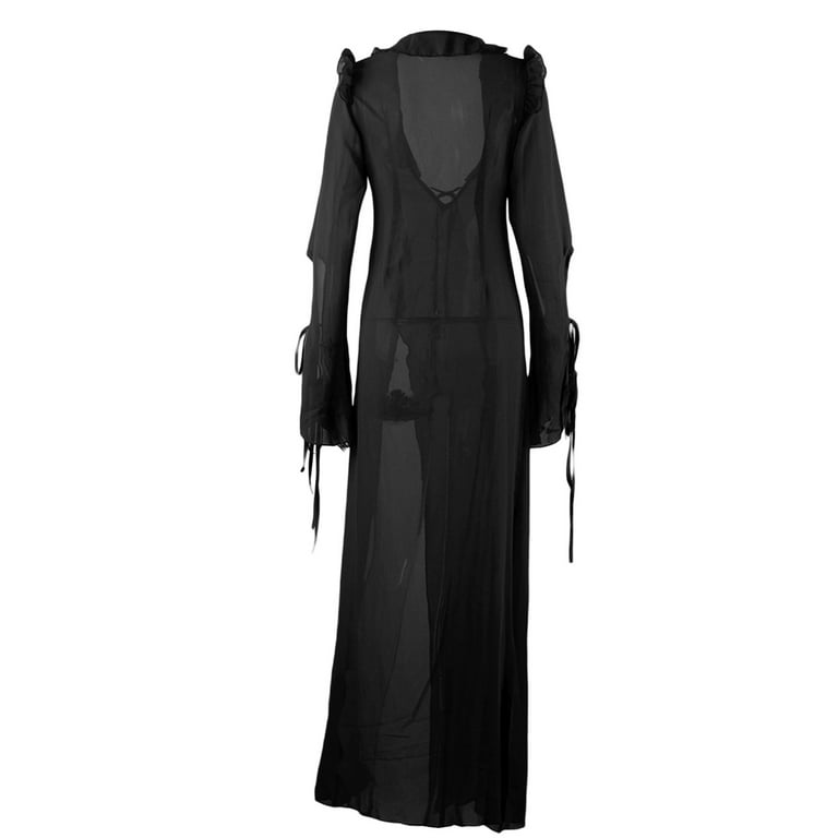 Black Sheer Maxi Cover Up Dress With Ruffle Details