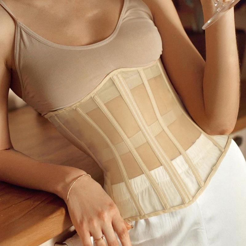 Beige External Under-bust See through Corset