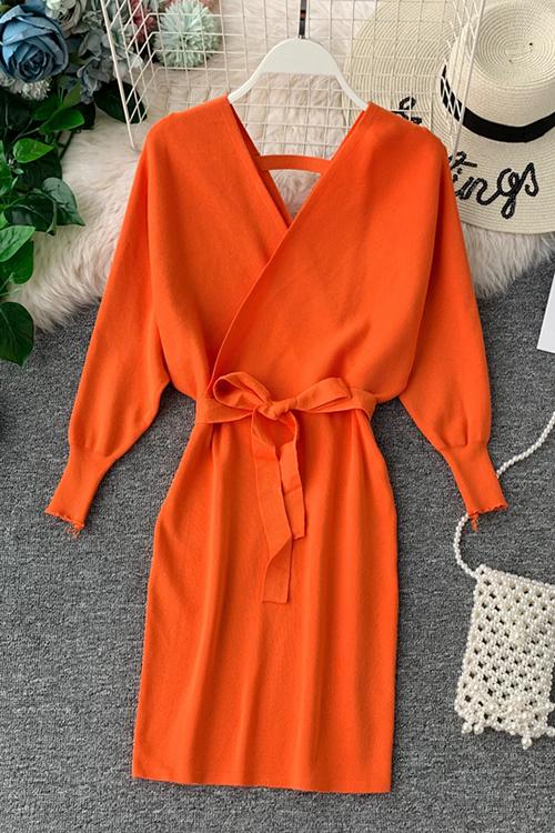 V Neck Off Shoulder Mini Dress