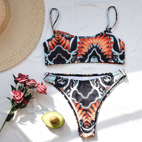 TRIBAL PRINT SCOOP NECK BIKINI SET