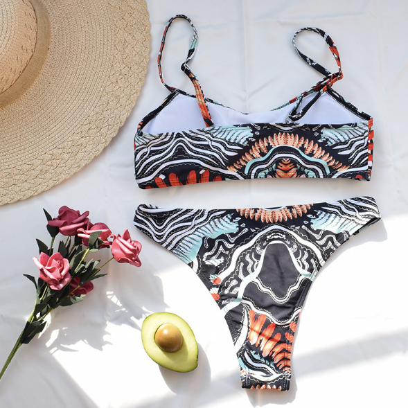 TRIBAL PRINT SCOOP NECK BIKINI SET