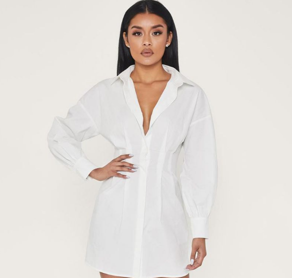 white belted tie shirt long sleeve dress