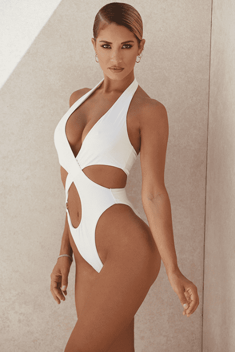 white Hollow Cross One-Piece Swimsuit