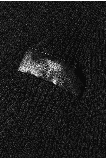 Irregular stitching knitted leather round neck slim sweater