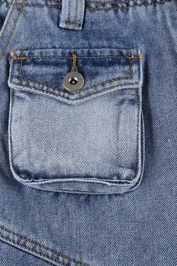 American washed multi-pocket jeans pants