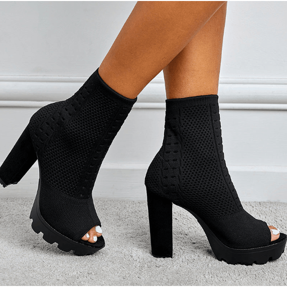 Thick Heel Fish Mouth Short Boots