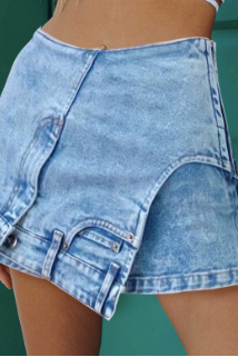 Denim stitching irregular washed old skirt