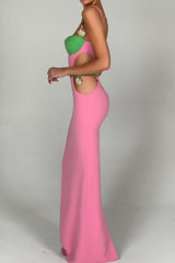 Contrast Cutout Slit Back Cami Dress
