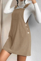 Corduroy Button Strap Dress