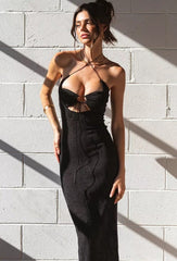 Black Cross-Strap Ankle Length Dress