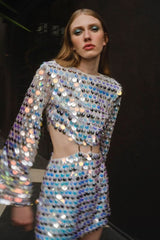 fashion new sequined irregular Sequin Cutout dress