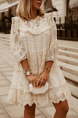 Layer Lace Round Neck Tunic Dresses