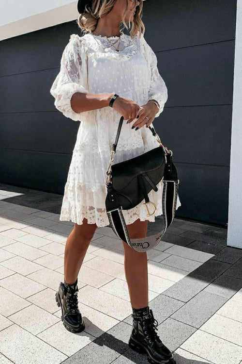 Layer Lace Round Neck Tunic Dresses