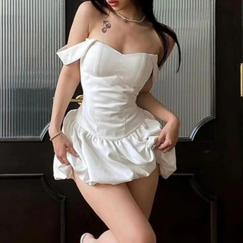 White Satin Strap Corset Sexy Dress